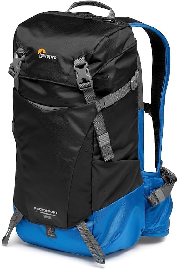 Lowepro PhotoSport BP 24L AW III Wander Camera Backpack for Mirrorless Side Access Removable Camera Insert and Accessory Strap System Blue and Black Compatible with Sony α7