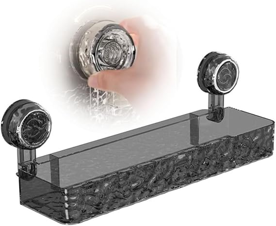 KAMOJI Corrugated Suction Cup Storage Holder, 2025 New No Drill Clear Wall Wavy Shelf Multifunctional Triangle Rectangle Storage, Upgrade Light Luxury Style Glacier Pattern Suction Cup Shelf (Black)
