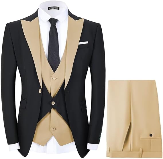 Men's Tuxedo 3 Piece Slim Fit Suits Blazer Jacket Layered Waistcoat and Pants Suit Set for Dinner Prom Wedding