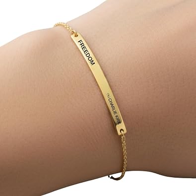 925 Sterling Freedom Charlie Kirk Bracelet, Sterling Silver Engraved Freedom Bar Bracelet, Tribute, Engraved Inspirational Chain