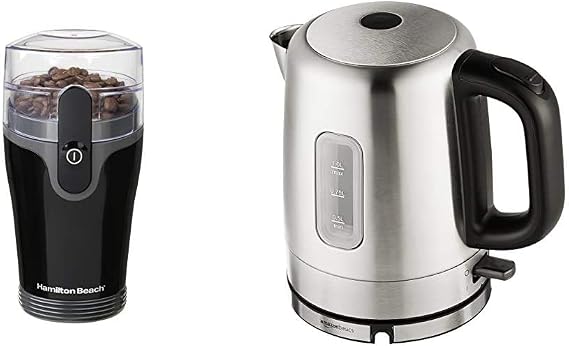 Hamilton Beach Fresh Grind Electric Coffee Grinder and Amazon Basics Stainless Steel Electric Hot Water Kettle