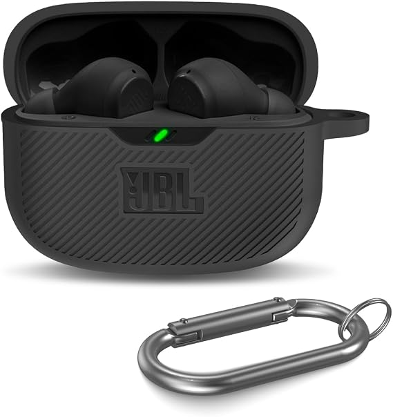 Case Cover for JBL Vibe 200TWS & Beam, Silicone Protective Anti-Scratch Shock Resistant Logo Visible Cover, Compatible Devices, Carabiner-Black