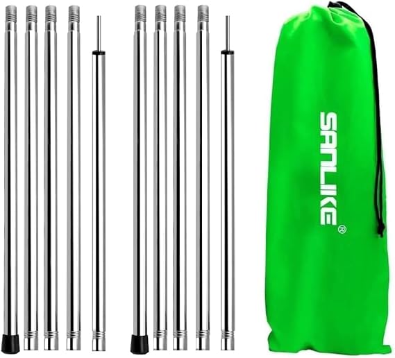SANLIKE Stainless Steel Tarp Poles, 6.6' Set of 2, 0.63' Dia, Water Resistant, Tube Style, Camping, Hiking, Backpacking