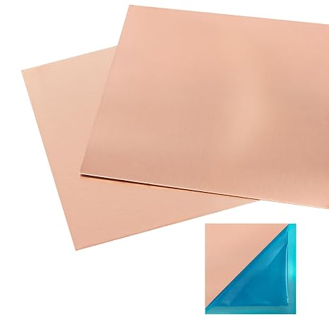 2 Pcs 99.9%+ Pure Copper Sheet, 6" x 6", 20 Gauge Thickness, 153 x 153 x 0.8mm, No Scratches, Film Attached Copper Plates