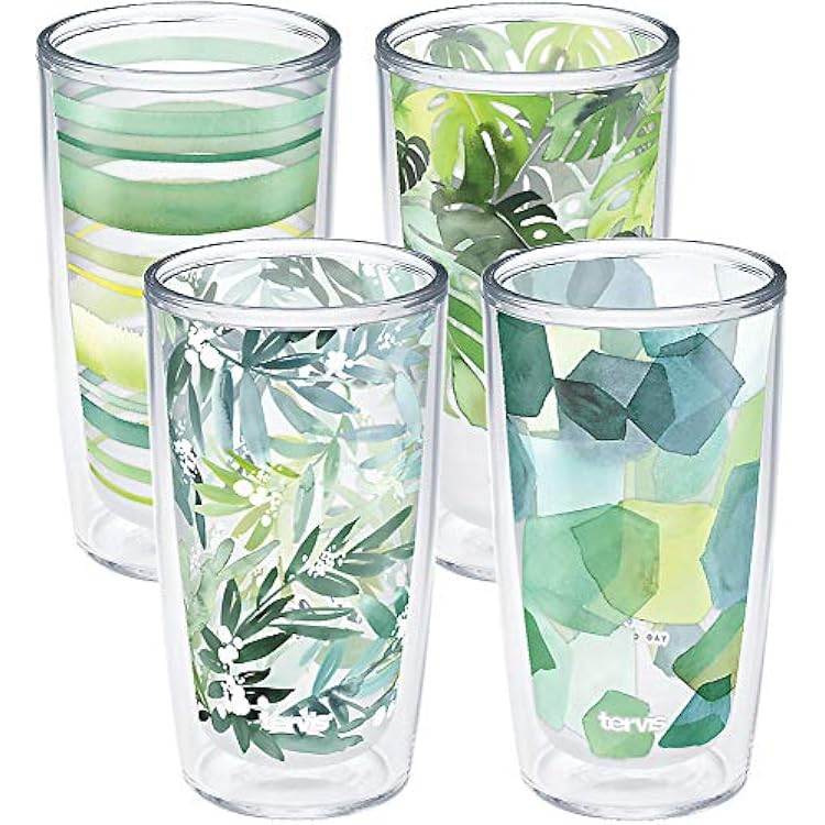 Tervis Yao Cheng Green Crystal Made in USA Double Walled Insulated Tumbler Travel Cup Keeps Drinks Cold & Hot, 16oz 4pk, Green Collection