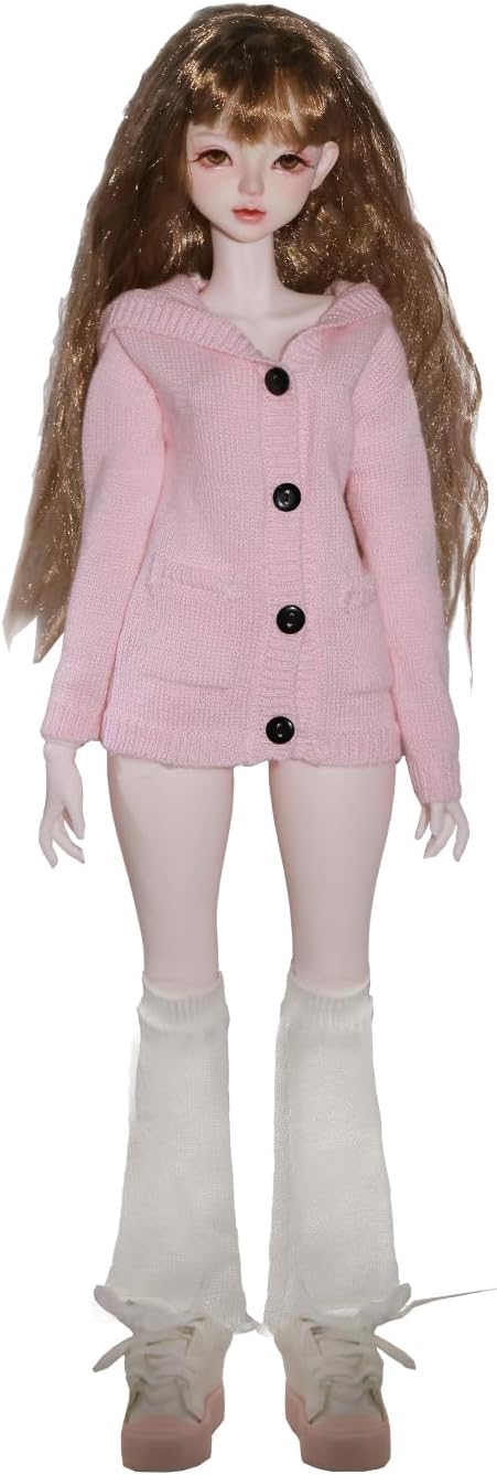 Oueneifs 1/4 Liano Fullset I Bjd Doll with Hooded Rabbit Ear Knit Sweater Resin Toy for 15+ Year Old(Pink Clothes)