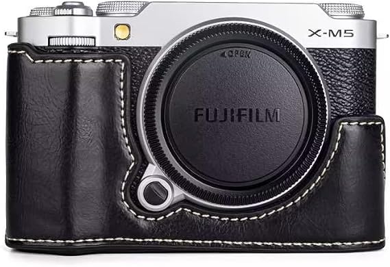 MUZIRI KINOKOO PU Leather Half Case for Fujifilm X-M5/XM5 Camera - Black