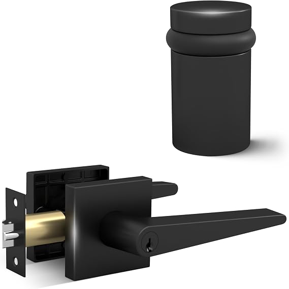 Mega Handles SCHEIN Collection - Reversible Entrance Door Handle + Door Stopper 2IN (Matte Black)