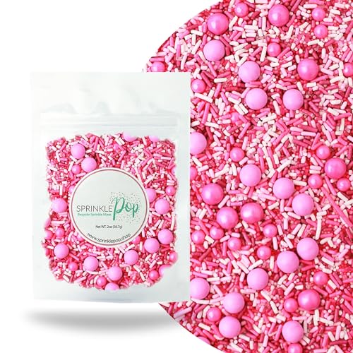 Sprinkle Pop Pink Ombre Sprinkle Mix| Hot & Light Pink, White Fuchsia Sprinkles| Girl Princess Baby Shower Gender Reveal Barbie Birthday Sprinkles Made in USA for Decorating Cake Cupcakes Cookies, 2oz