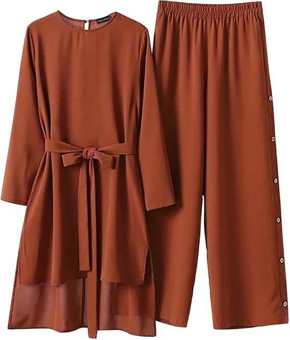 Abayas Dress For Women Muslim Long Sleeve Loose Top Pants 2 Pcs Dubai Islamic Muslim Women Matching Sets