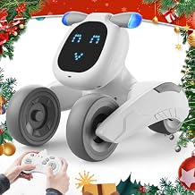 Robot Dog Toy for Kids, Remote Control Dog Robot, Voice & Touch Control Robot Pet Dog with LED/Record/Sing/Dance, Rechargeable Puppy Toys for 5 6 7 8 9 10 Year Old Boy Girl Ideas (Gray)