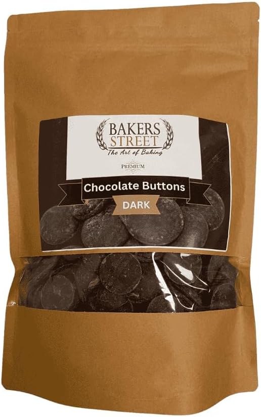 Dark Chocolate Buttons 500g Finest Belgian Couverture Chocolate | Rich, Intense Cocoa Flavor with Smooth, Velvety Textur | Baking Molding Decorating | Ideal for Chefs & Home Bakers By Bakers Street