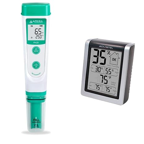 Apera Instruments AI209 Value Series PH20 Waterproof pH Tester Kit, 0.1 pH Accuracy & AcuRite 00613 Digital Hygrometer & Indoor Thermometer Pre-Calibrated Humidity Gauge, 3" H x 2.5" W x 1.3" D