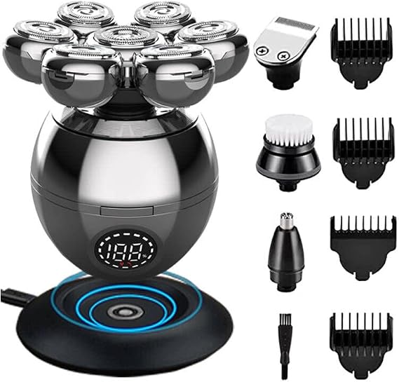 Upgrade 7 Heads Mens 5-in-1 Electric Head Shaver for Bald Men | Multifunctional Electric Razor for Men,Cordless Rechargeable Travel Groomin Hair Trimmer Kits