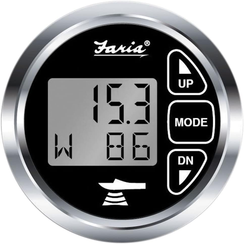 Faria 13752 Chesapeake Stainless Steel Depth Sounder with Air and Water Temperature Transom Mounted Transducer - 2, Black