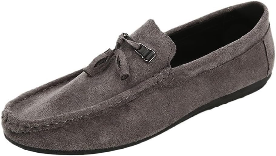 Mens Suede Slip On Loafers with Tassel Lightweight Round Toe Flat Heel Slip Resistant Casual Walking Shoes