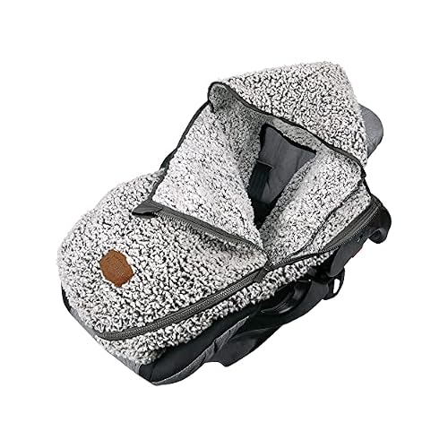 JJ Cole Bundle Me Winter Baby Car Seat Cover and Bunting Bag - Sherpa Lined Infant Car Seat and Infant Carrier Cover - Winter Baby Canopy - Cozy Gray