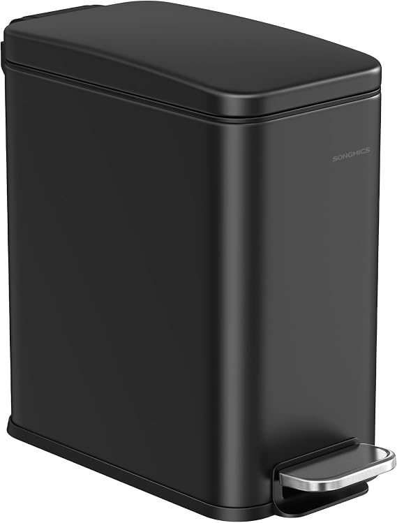 SONGMICS Bathroom Trash Can, 1.3 Gallon Stainless Steel Trash Bin with Lid