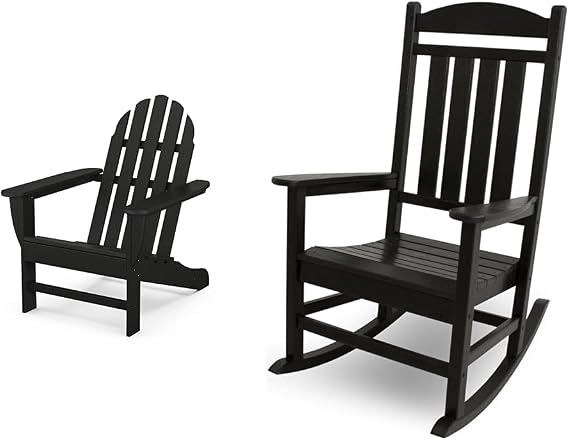 Polywood Adirondack Chair AD4030BL & Rocking Chair R100BL - Black Classic Outdoor Furniture