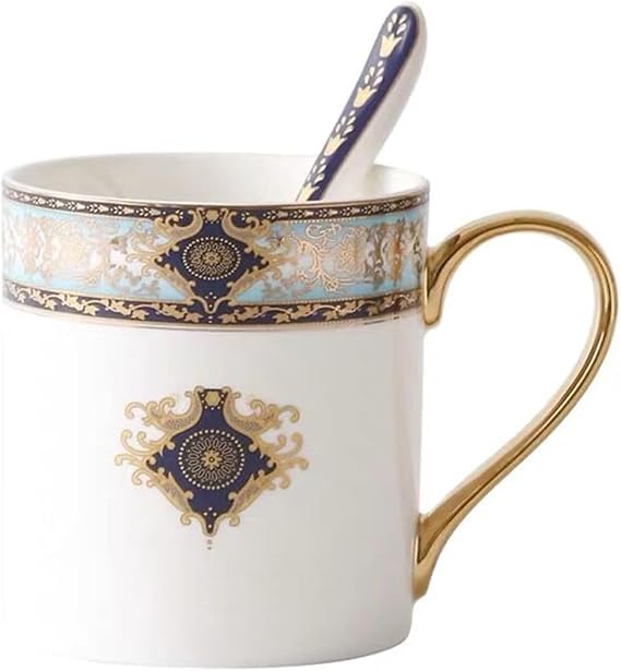 Bone China Teacup, 12oz- Royal Patterns (Sky Blue)