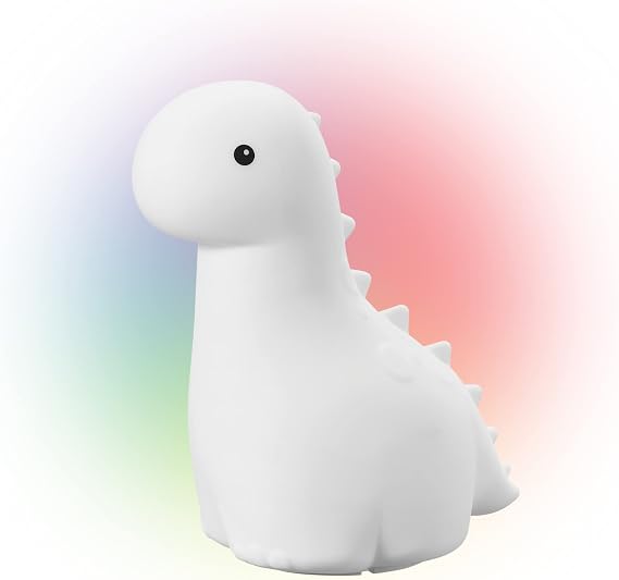 Globe Electric Multicolor LED Silicone Night Light, Brontosaurus Tap Light, Rechargeable, Color Changing, Soft BPA-Free Body, Kids Nursery Decor, 13848