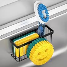MURLONG Sponge Holder Smiley Face, Sink Organizer with 2 Suction Cups/1 Adhesive Strips, Designed for Sponge, Soap, Dish Brush, Scrubber - Black