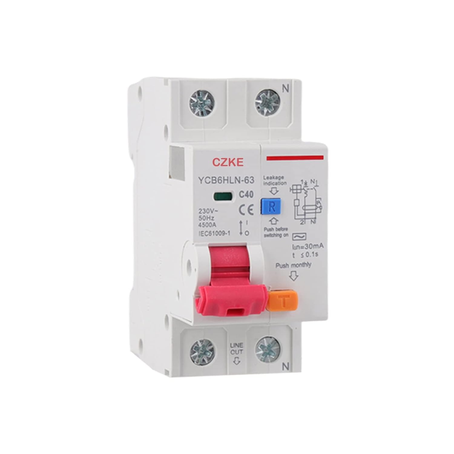 30mA RCBO MCB 230V 5060 Hz Residual Current Circuit Breaker with Over Current and Leakage Protection 6101620253240A Color : 1P N, Size : 10A