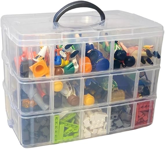 Evelots Storage Container Box, 3 Tier Stackable Snap-On Trays 30 Compartments with Adjustable Dividers for Arts & Crafts Storage, Jewelry Bead Organizers, Toys or Beauty & Sewing Supplies - Clear