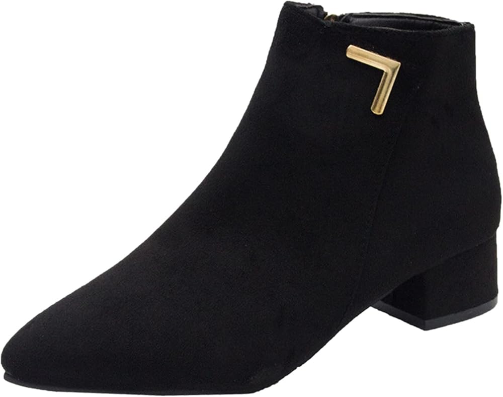 Ankle Boots for Women Fashion High Heels Short Breathable Chunky Retro Side Zipper Thermal Shoes Womens Booties
