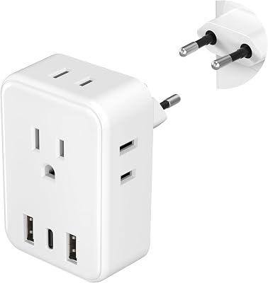 BN-LINK European Travel Plug Adapter, Power Plug Adapter with 4 AC Outlets and 3 USB Ports 1 USB C, Type C Adapter for US to Most of Europe Iceland Spain Italy France Germany