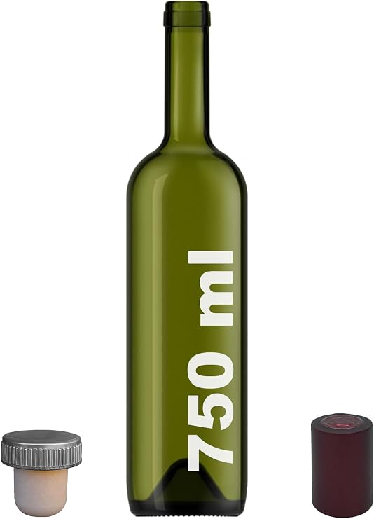 Afracam 750 ml Yeşil Şarap Şişesi Sentetik Mantar Tıpalı Ve Kapüşonlu Boş Çukur Cam Şişe 1 Adet