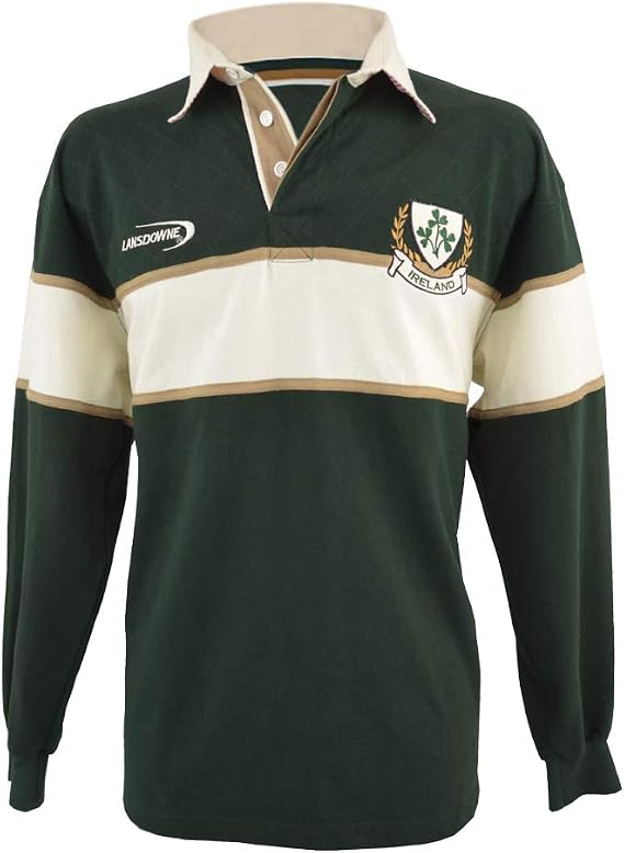 Lansdowne Men's Ireland Bottle/Natural 3 Shamrock Long Sleeve Rugby