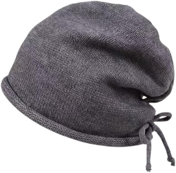 Hat Stylish Drawstring Loose-Fitting Brimless Hat, Warm Wool Knit Hat For Women, With Ear Flaps.