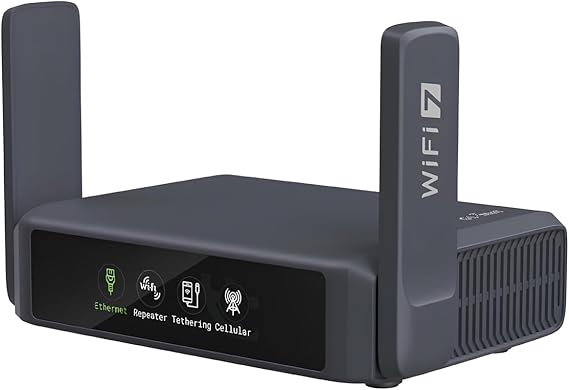 GL.iNet GL-BE3600 Slate 7 Wi-Fi 7 Travel Router Touchscreen 2.5G | Touchscreen toggles VPN or AdGuard, 1-inch mini size, ideal for hotel, cruise, RV, business trip, plane connectivity