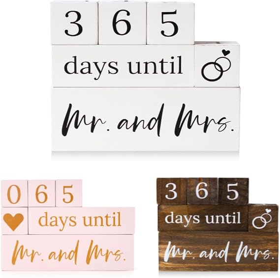 Wedding Countdown Blocks for Bride, Mr and Mrs Wooden Countdown Calendar, Engagement Gift for Her, White Wedding Decor, Days Until Sign, Bridal Shower Gift Keepsake