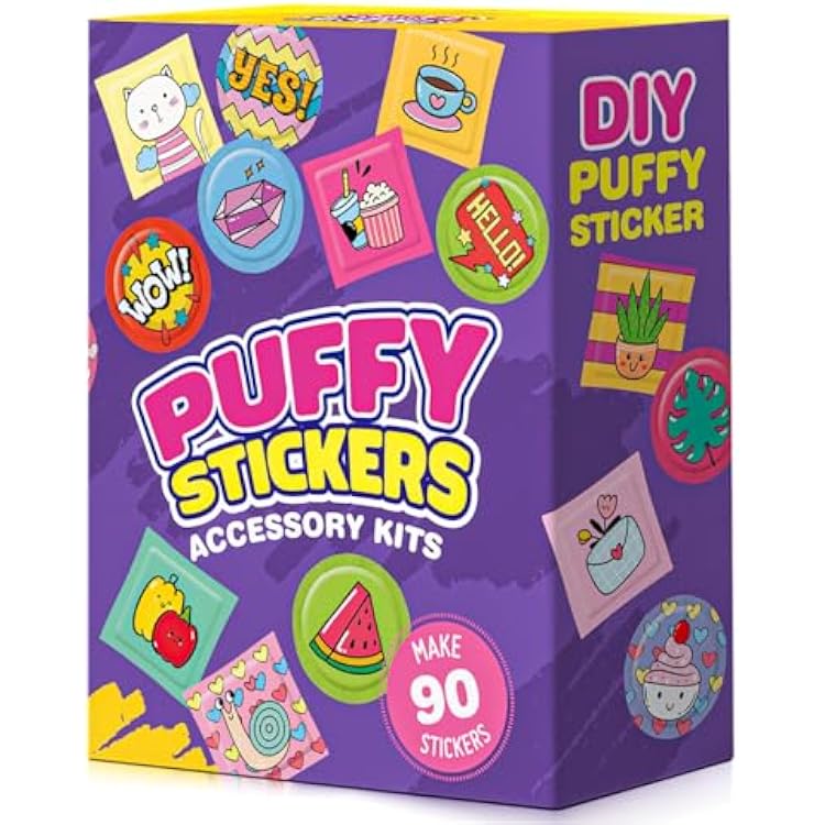 Sticker Maker 90 Refill Kit - Make Your Own 3D Stickers for Kids - DIY Arts and Crafts for Kids Ages 6-10 - Creative Craft Kits Gifts for Girls Boys Year Old Classroom Rewards Easter Basket Stuffers