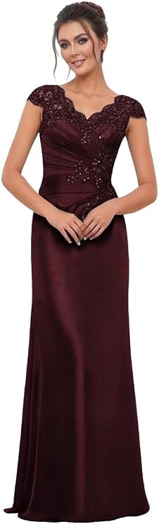 Mother of The Bride Dress Chiffon Lace Applique Mermaid Formal Wedding Guest Dress with Cap Sleeve
