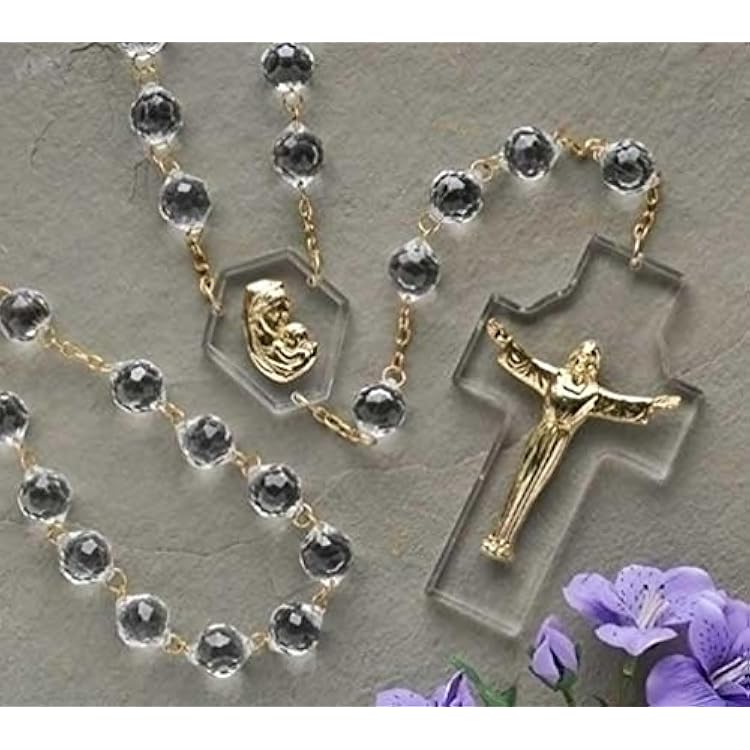 Romans - Crystal Wall Rosary, 54 L, 20MM Beads, Risen Christ, Boxed, Clear, Acrylic, Collectible