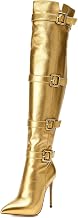 XYD Women Stiletto Heel Over The Knee Boots with Zip Pointed Toe Buckled Strappy Thigh High Sexy Night Club Shoes