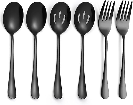 Silverware Flatware Set, Stainless Steel Fork Spoon Serving Cutlery Set 5-Piece Colander(Black,1Set)