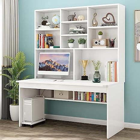 Small Computer Desk Computer Desk with Bookshelf for Small Space, Wood Writing Table/Workstation Teens Student Study Table Home Office Desk Computer Desk with Hutch(39 Inch, White)