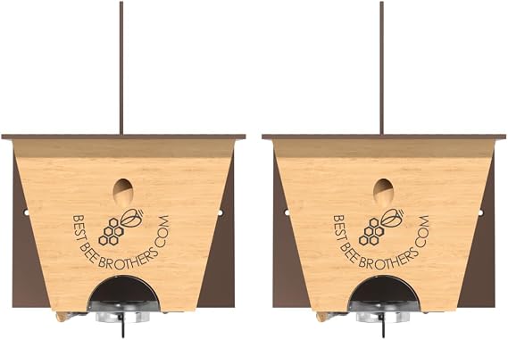 Best Bee Brothers Turbo Trap 2.0 Carpenter Bee Trap, Brown, 2 Pack | Professional-Grade, Bee Vault, Large Viewport, Spring-Loaded Door, 4.1" W x 4.8" H x 5.9" D, Easy to Empty