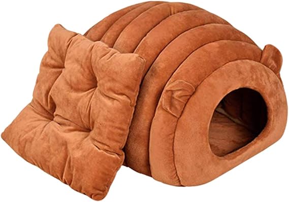 Petlex Pet Cave Bed Covered Cat Bed Puppy Tent House, Warm Sleeping Cave Pet Bed for Cats Small Dogs, Soft Cat Nest with Removable Cushion Washable, Cozy Cave Cat Bed Burrow Dog Bed - Brown