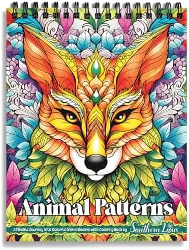 SOUTHERN LOTUS Animal Patterns Spiral Coloring Book, Wirebound Hardcover Papers With Relaxing Animals Mandala, Adults Women Mindfulness Relaxation Anxiety Relief