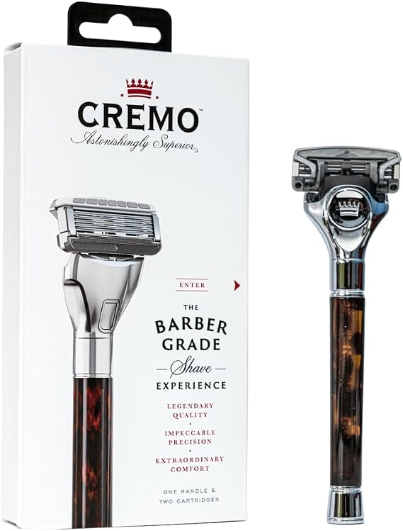 CREMO Barber-Grade Razor for Men - Fights Razor Burn - With Extra Refill | Fights nicks and irritation with a precise, effortless glide; Weighted tortoise shell handle for a comfortable, close shave