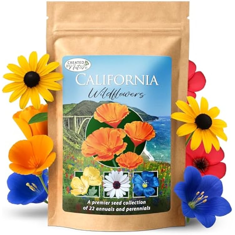 Created By Nature California Wildflower Seed Mix with Poppies, 22 Flower Varieties, 54,000 Seeds