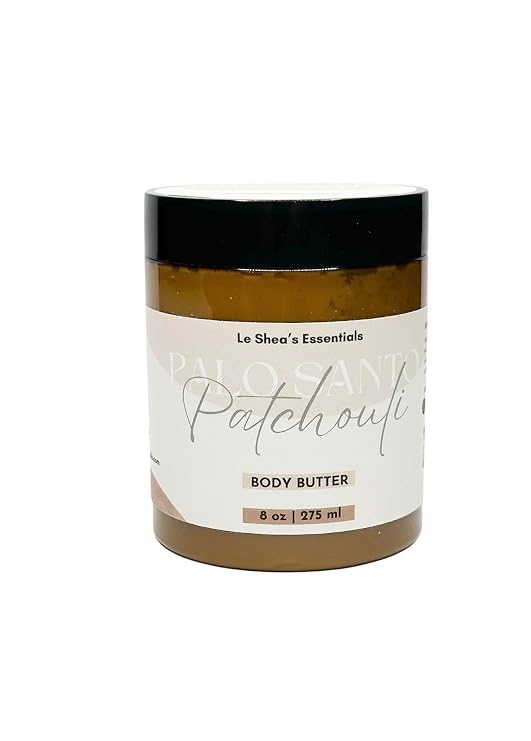 LE SHEA Palo Santo and Patchouli Whipped Body Butter, African Shea Butter, Mango Butter, Vitamin E Oil, Skin Cream, Vegan Moisturizer, Plant Based. Dry Cracked Hands Feet 8 oz