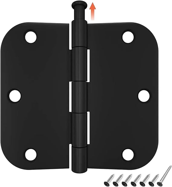 HOSOM 3 Pack Rounded Door Hinges 3.5 x 3.5 inch, 5/8 Radius, Matte Black
