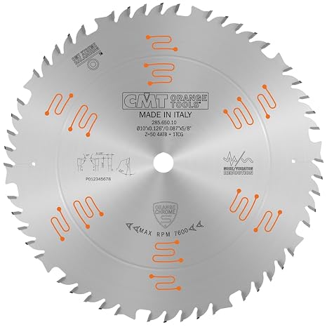 CMT Orange Tools 285.650.10 - General Purpose Circular Saw Blade HW D=10 B=5/8 Z50 K=0.126 P=0.087 a=12
