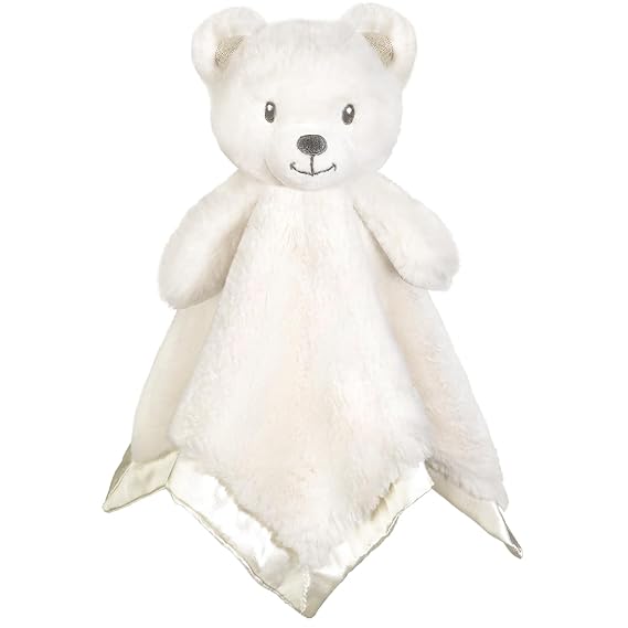 Bear Baby Lovey Security Blanket for Boys Girls 16 Inch White | Soft Baby Lovey Fluffy Blanket with Satin Backing Unisex Snuggle Toy Stuffed Animal Shower Gift for Newborn Toddler Infant